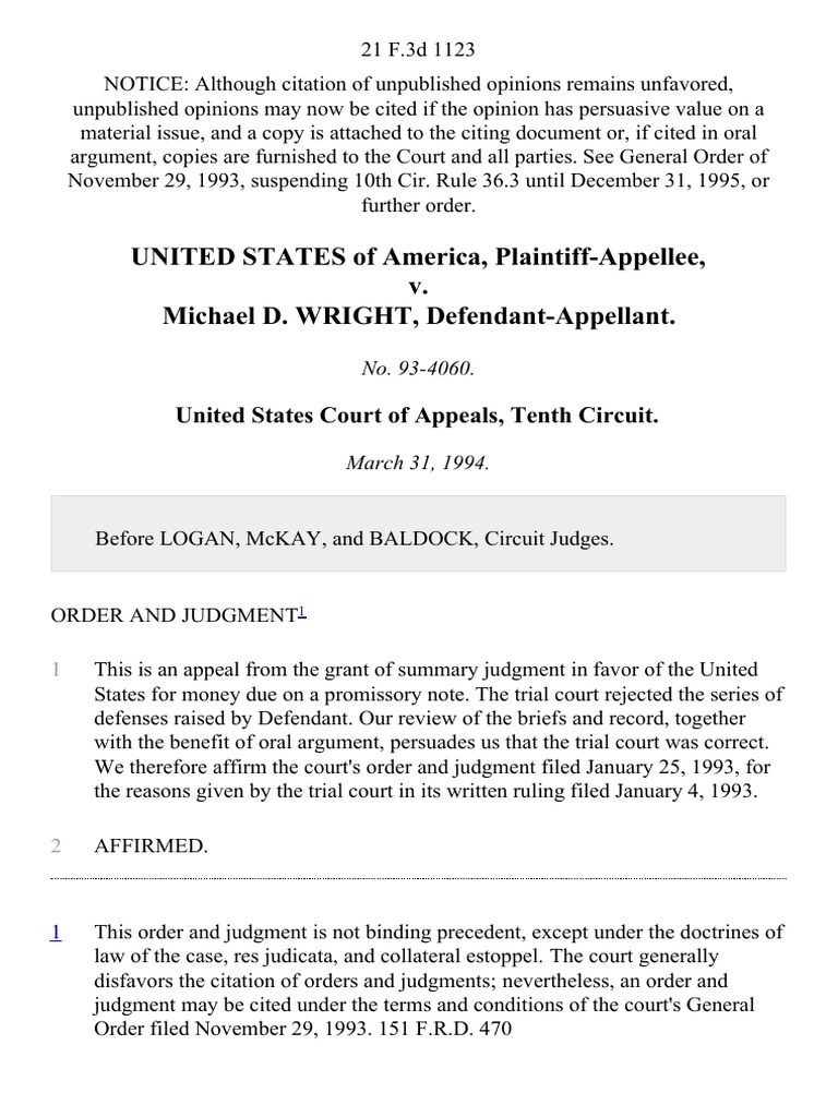 United States v. Michael D. Wright, 21 F.3d 1123, 10th Cir. (1994) PDF