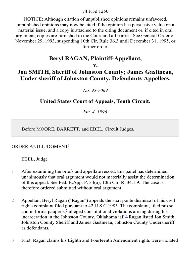 Beryl Ragan v. Jon Smith, Sheriff of Johnston County James Gastineau ...