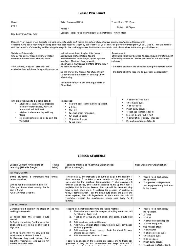Lesson Plan Format: Observable. Curriculum Content Strands May | PDF ...