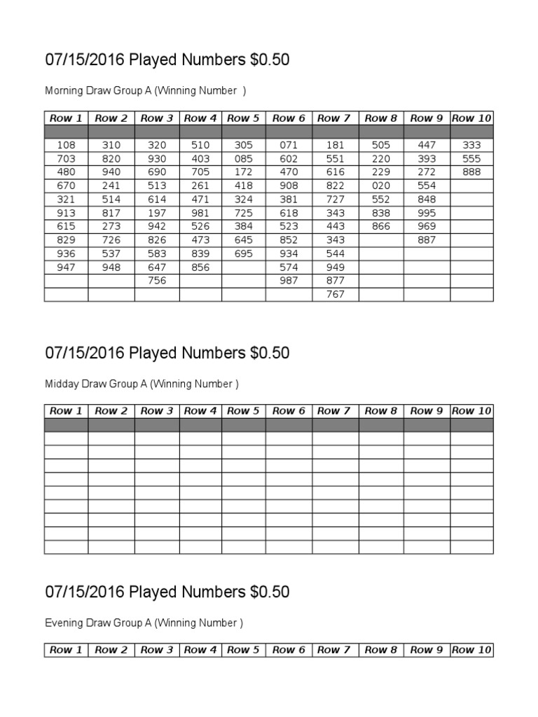 Daily Lottery Numbers Summary | PDF | Sports & Recreation