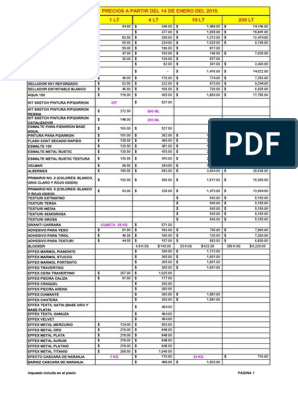 Lista de Precios Comex 2015 | PDF | Amarillo | Color