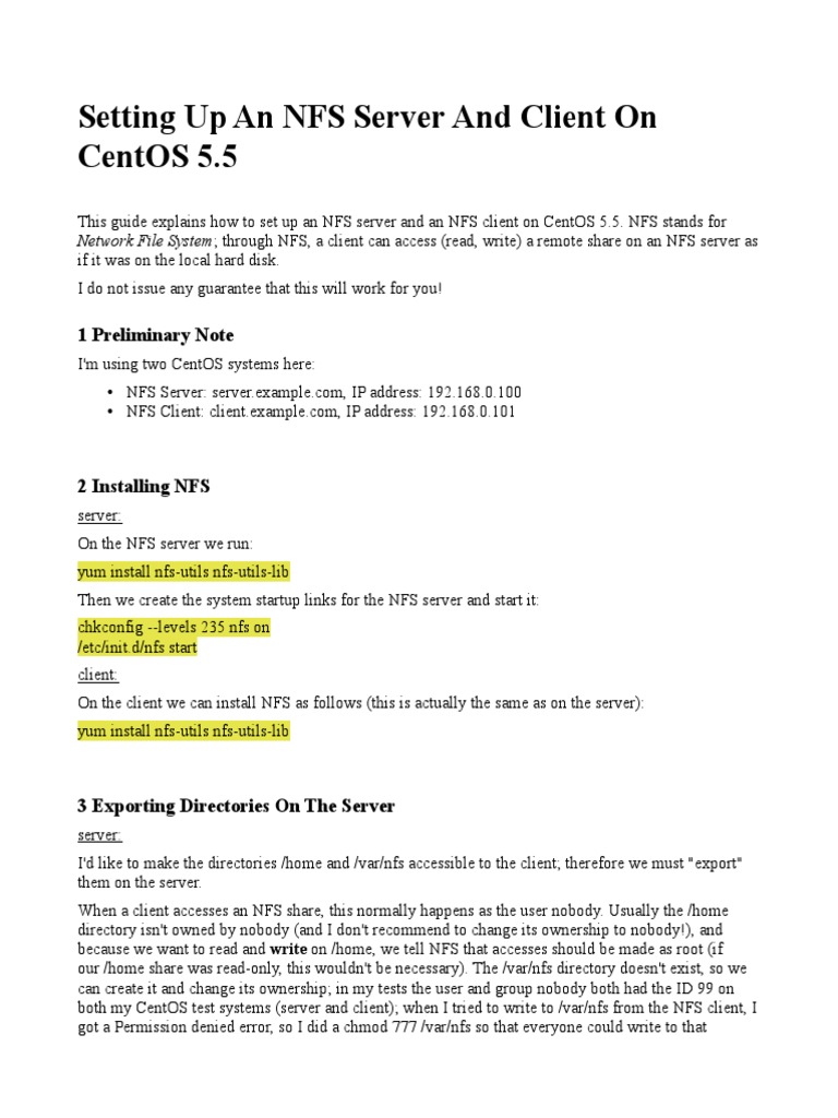 NFS Setup Guide for CentOS 5.5 | PDF | Server (Computing) | Superuser