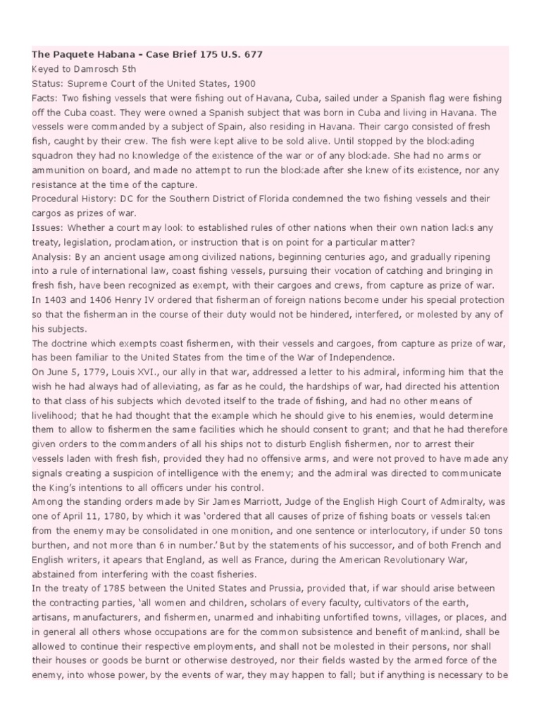 The Paquete Habana Case Brief 175 U.S. 677 PDF Prize (Law