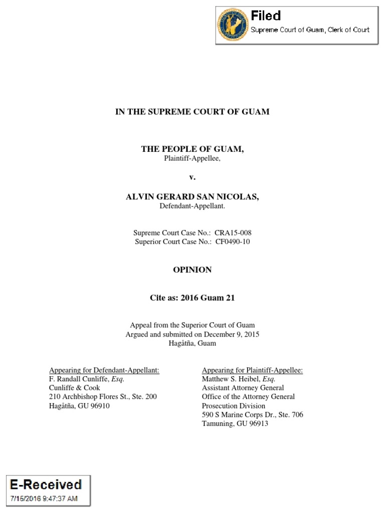 SUPREME COURT OF GUAM OPINION: People v. San Nicolas, 2016 Guam 21 | PDF |  Indictment | Jurisdiction