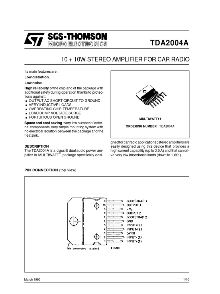 TDA2004-datsheet | Amplifier | Electronic Engineering