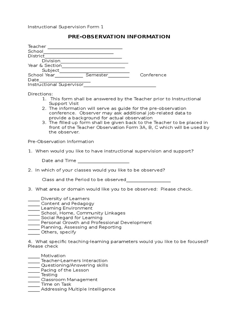 Pre-Observation Conference Form | PDF