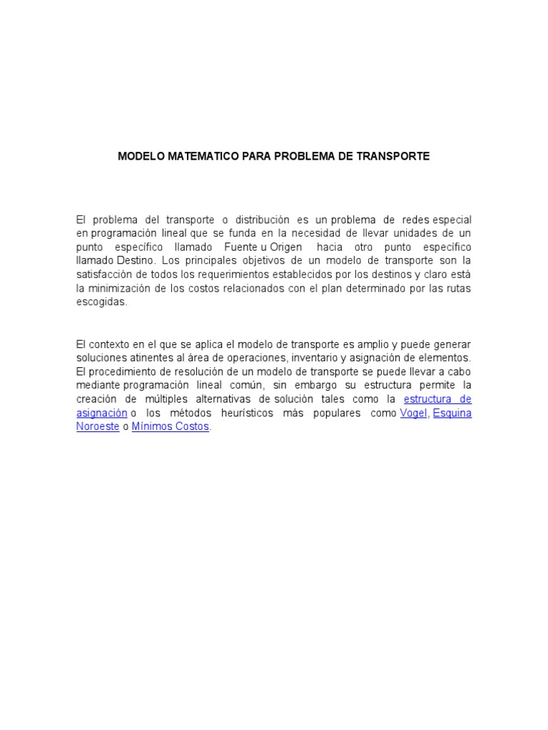 Modelo Matematico para Problema de Transporte | PDF | Programación ...