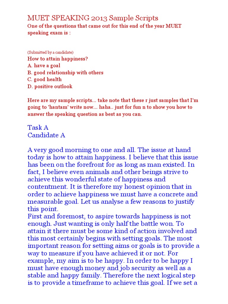 Speaking Test Muet Sample