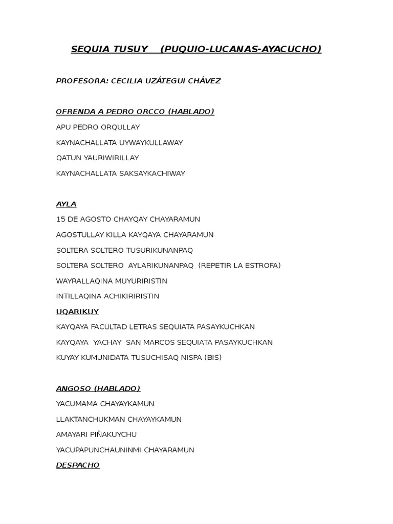 Sequia Tusuy Letra | PDF