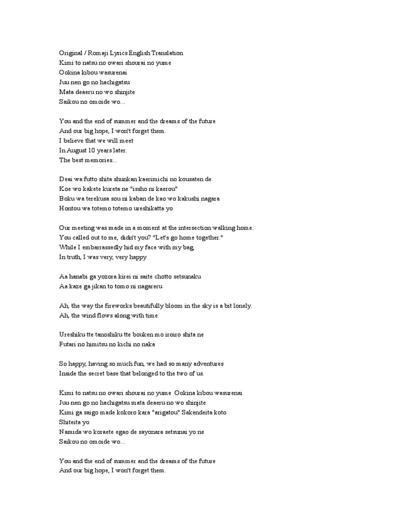 Anohana Secret Base Kimi Ga Kureta Mono 10 Years After Pdf Leisure
