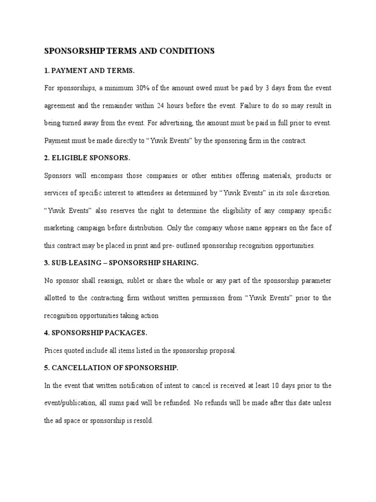 Sponsorship Terms and Conditions | PDF | Sponsor (Commercial 