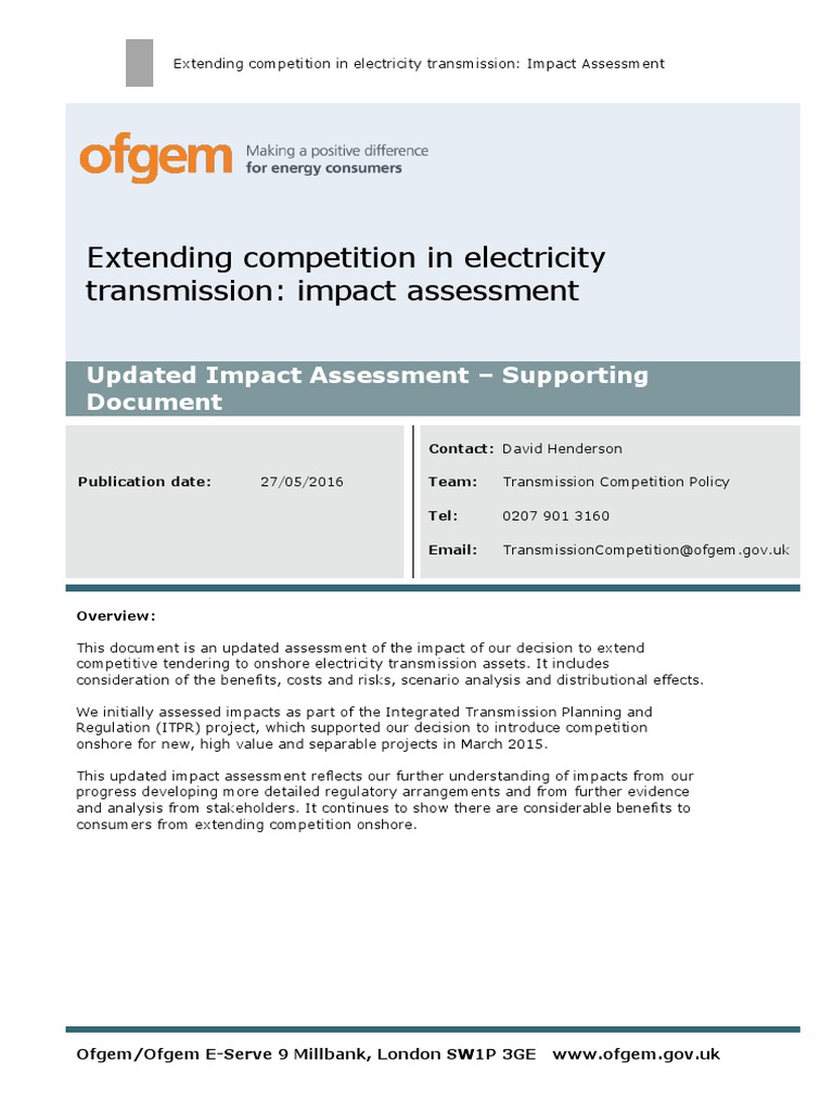 Impact Assessment of Onshore Transmission Competition | PDF | Risk ...
