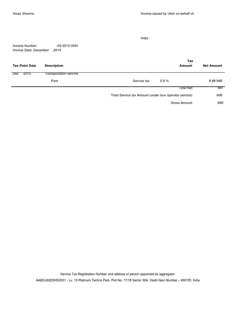 Uber Invoice and Service Tax Details | PDF | Business