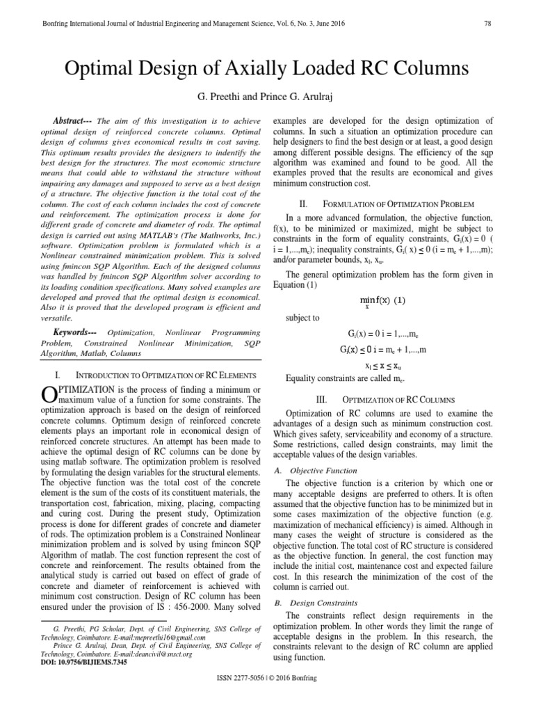 Optimal Design of Axially Loaded RC Columns | PDF | Loss Function ...