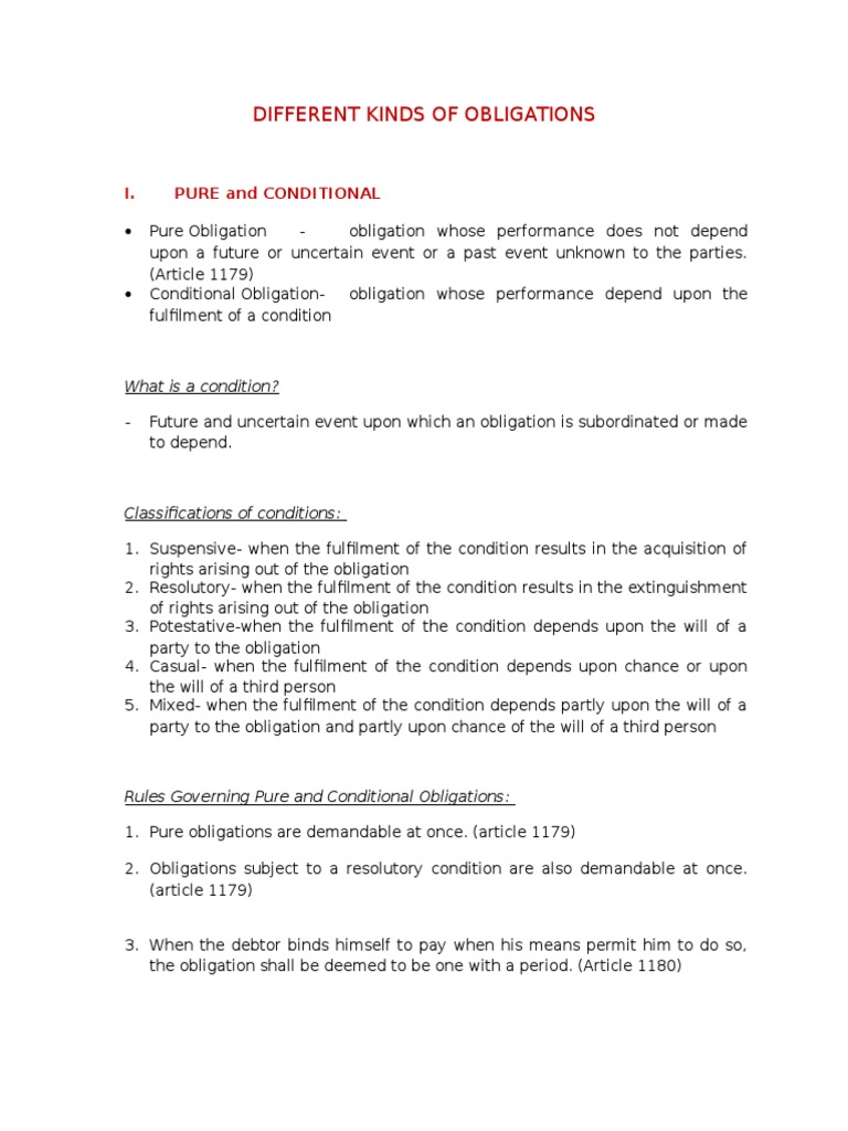Different Kinds of Obligations | PDF | Guarantee | Rescission