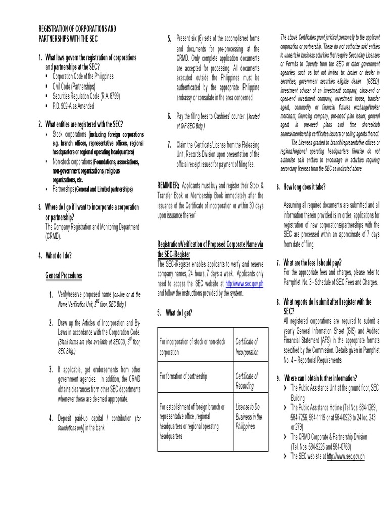 SEC Corporation Registration Guide | PDF | Securities (Finance) | U.S ...