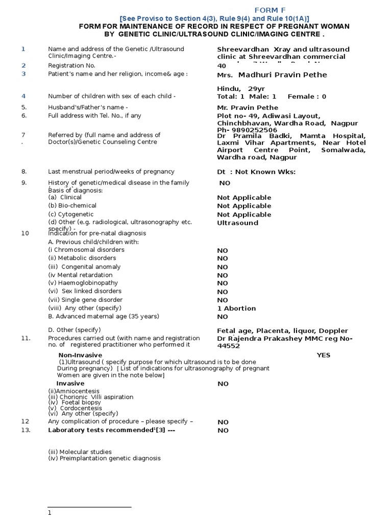 Form F PDF Medical Ultrasound Disorder