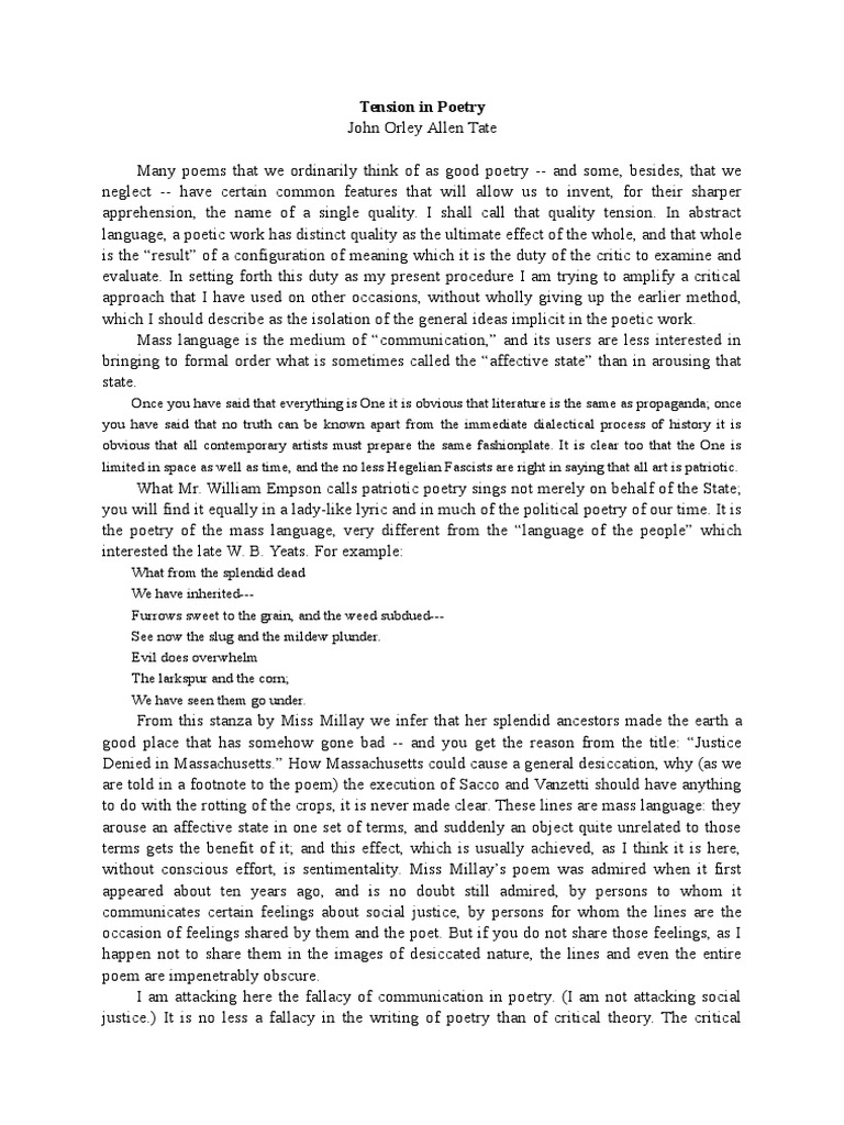 Tension in poetry by allen tate image