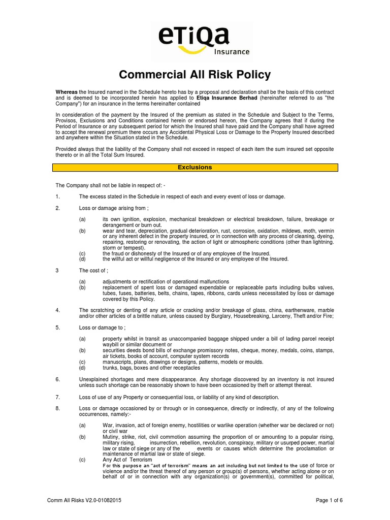 EIB EN Commercial All Risks Policy PDF | PDF