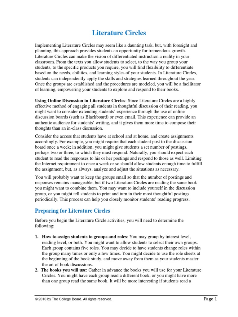 Literature Circles PDF PDF Books Cognition