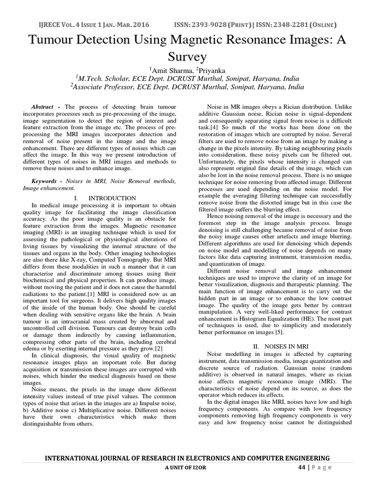 Tumour Detection Using Magnetic Resonance Images: A Survey | PDF ...