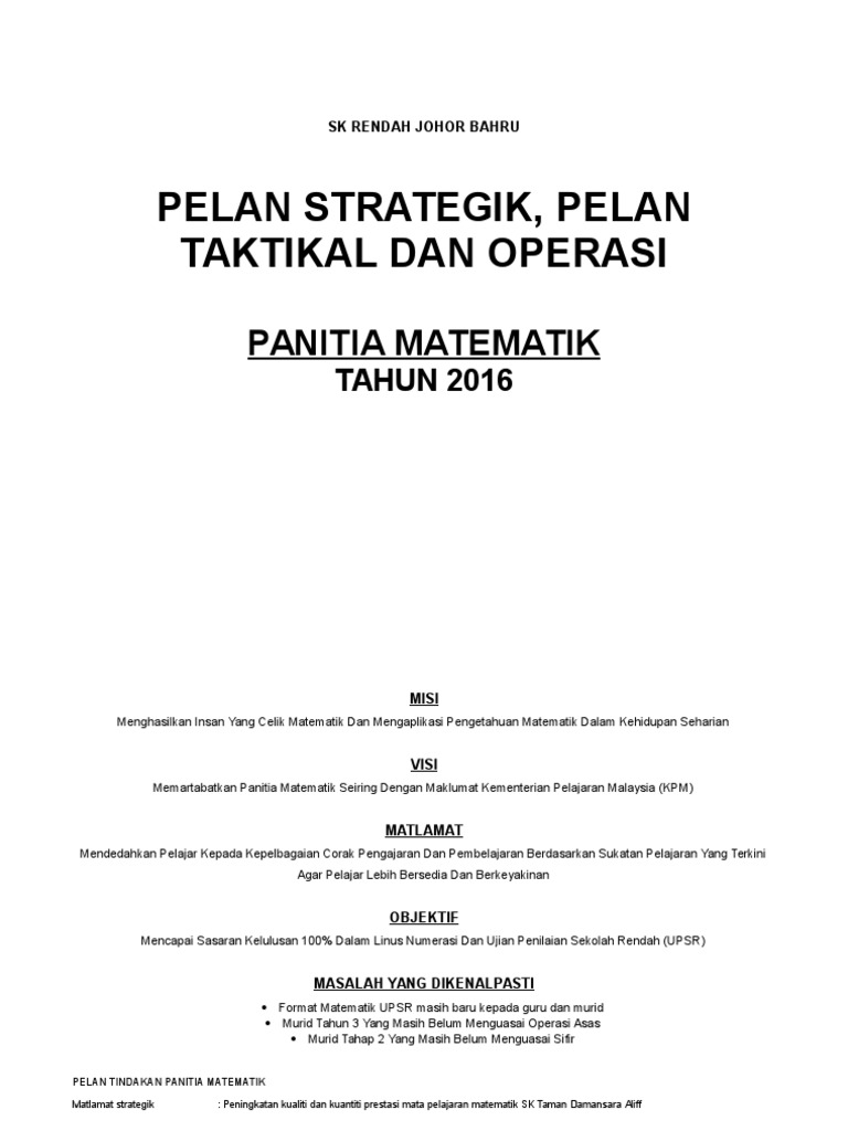 Matematik Pelan Tindakan Dan Pelan Operasi Pdf