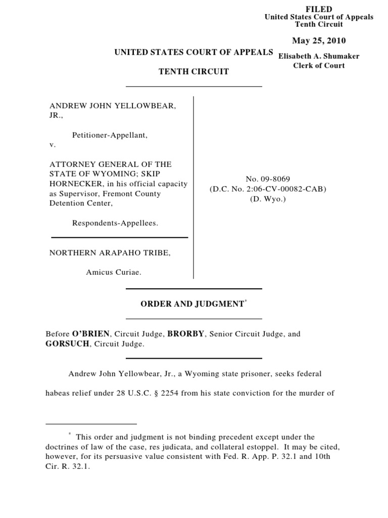 Yellowbear v. Attorney General of the State of Wyoming, 10th Cir. (2010