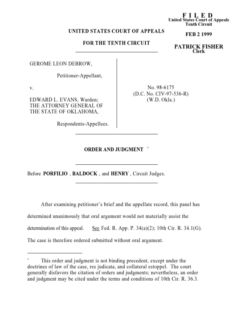 Debrow v. Evans, 10th Cir. (1999) | PDF