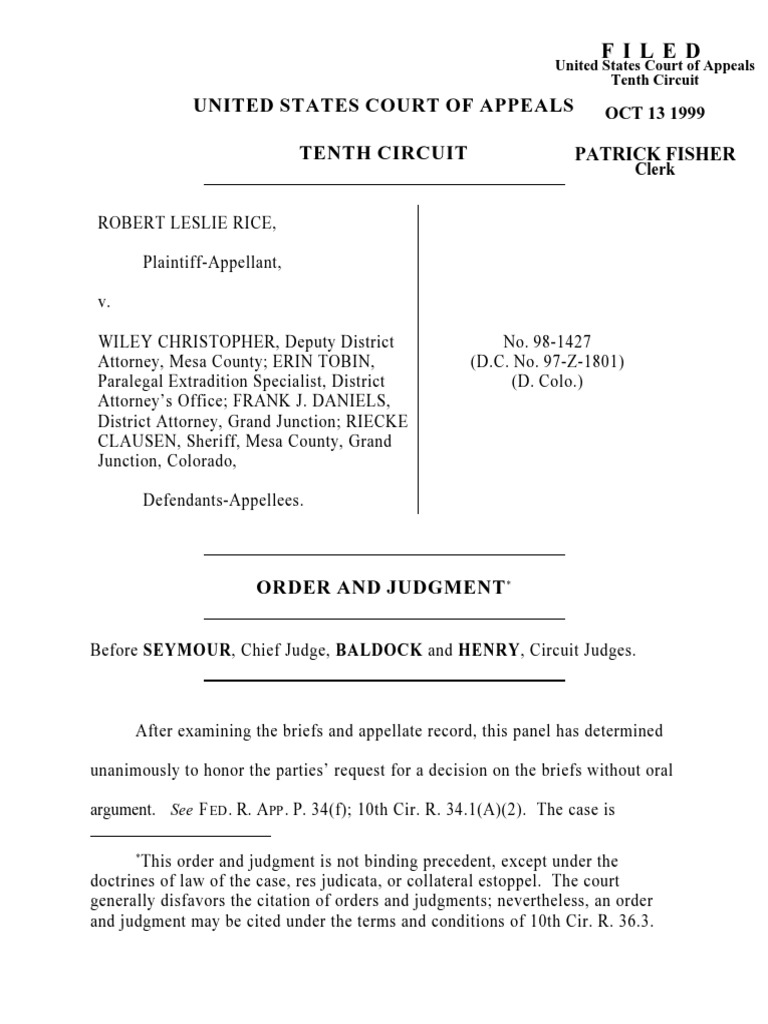 Rice v. Christopher, 10th Cir. (1999) PDF