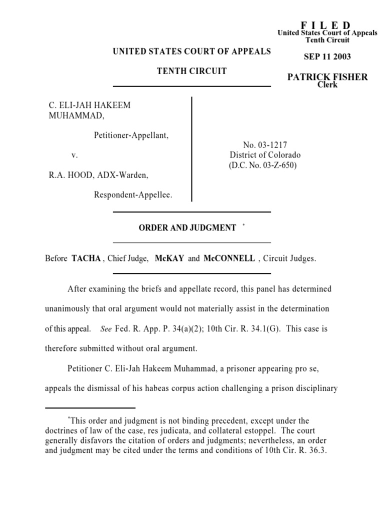Muhammad v. Hood, 10th Cir. (2003) | PDF