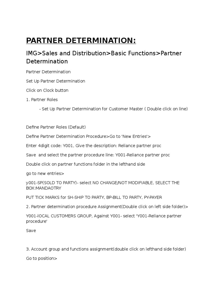 Partner Determination Setup Guide | PDF | Business | Finance & Money ...