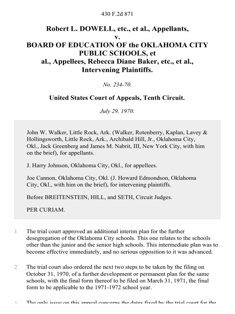 Robert L. Dowell, Etc. v. Board of Education of The Oklahoma City ...