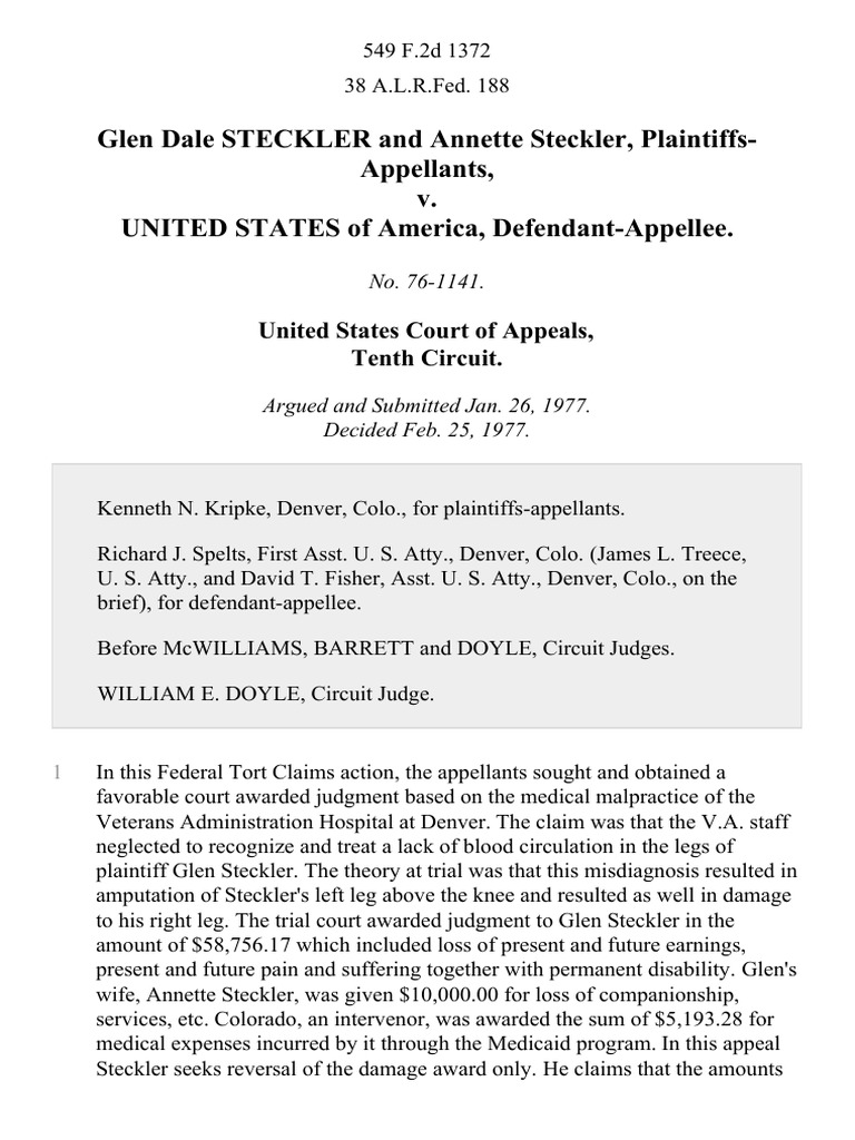 Glen Dale Steckler and Steckler v. United States, 549 F.2d 1372