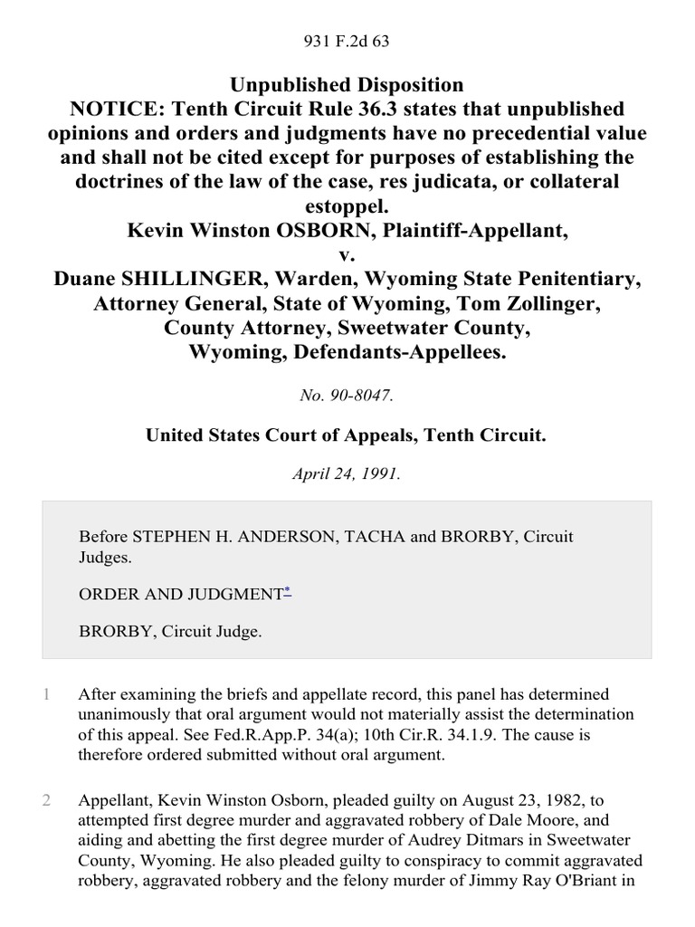 Kevin Winston Osborn v. Duane Shillinger, Warden, Wyoming State