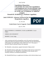 Kenneth R. Marshall v. Jack Cowley, Attorney General of The State of Oklahoma, 936 F.2d 583, 10th Cir. (1991)