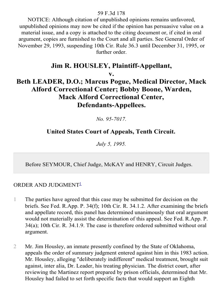 Jim R. Housley v. Beth Leader, D.O. Marcus Pogue, Medical Director