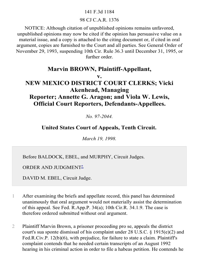 Marvin Brown v. New Mexico District Court Clerks Vicki Akenhead