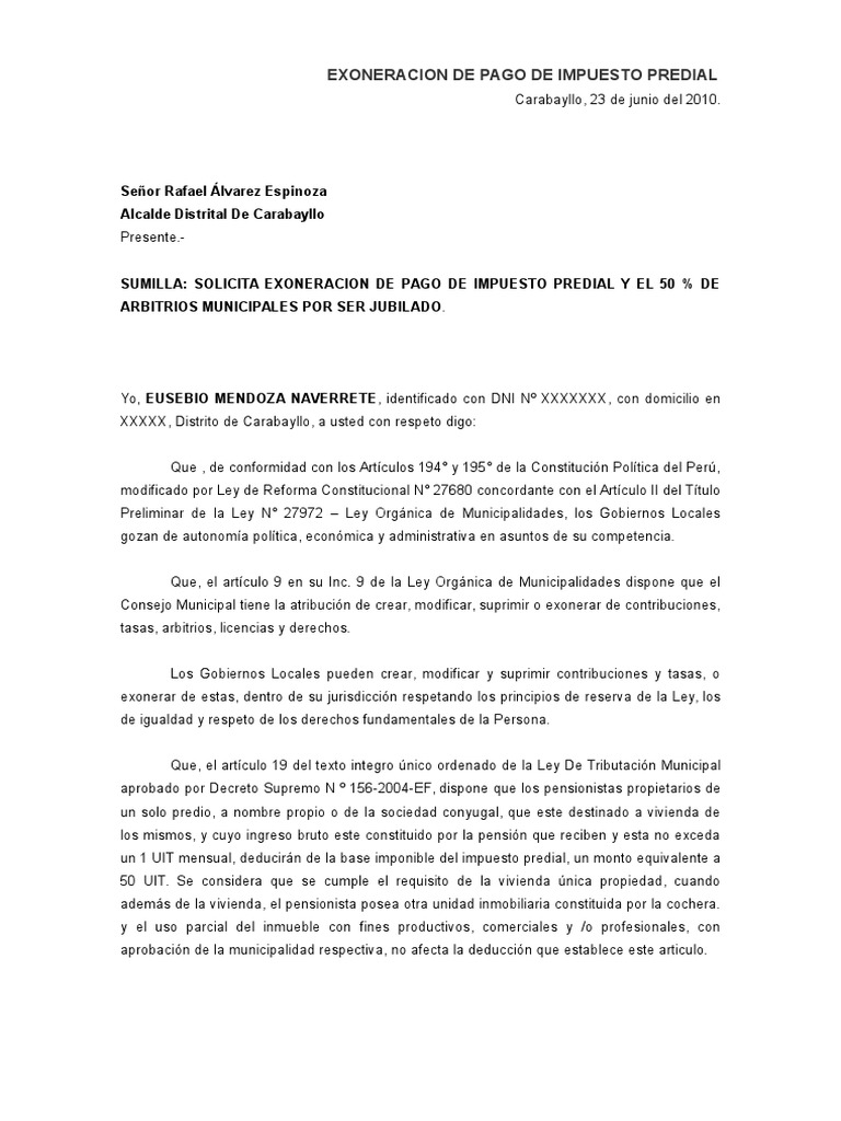 exoneracion de pago de impuesto predialdocx impuesto  la propiedad