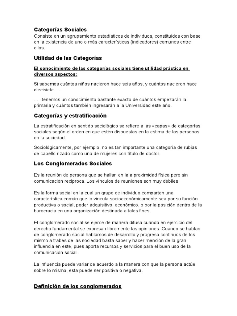 Categorías Sociales. PDF Estructura social Teorías sociológicas