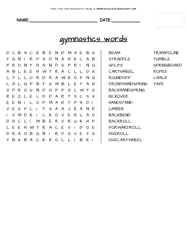 Gymnastics Word Search