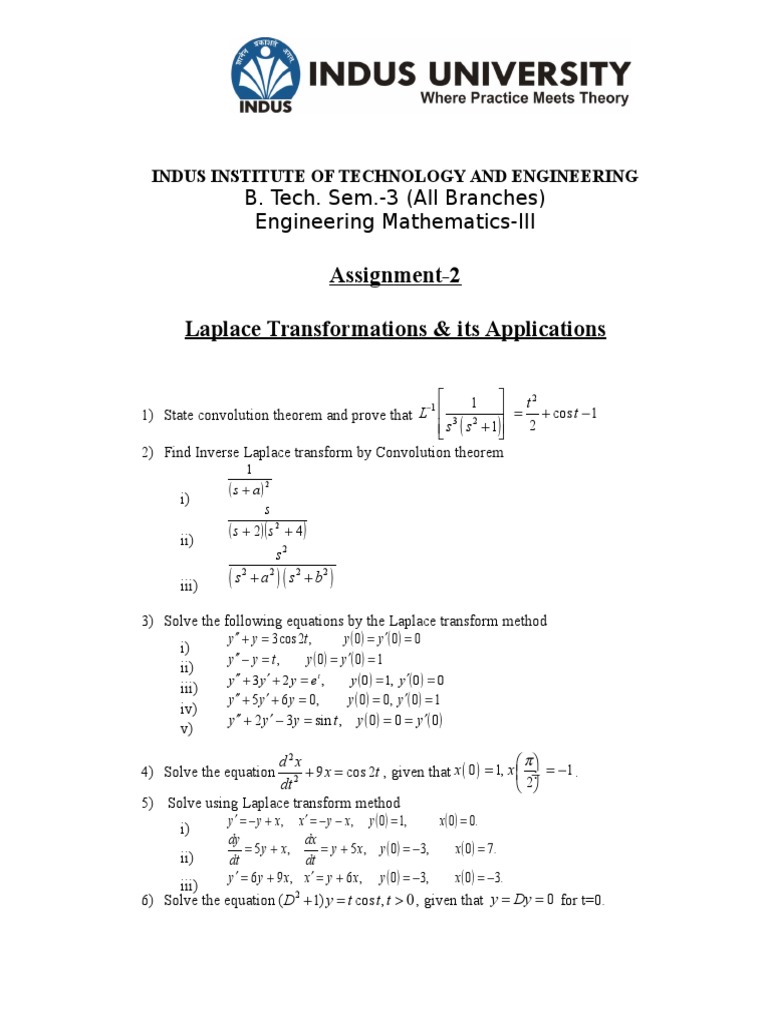 Tut 2 Laplace Transforms Pdf