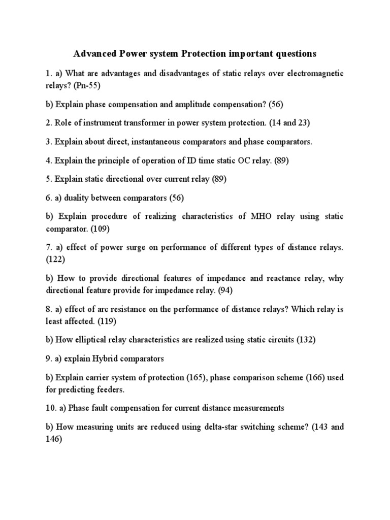 Advanced Power System Protection Important Questions | PDF