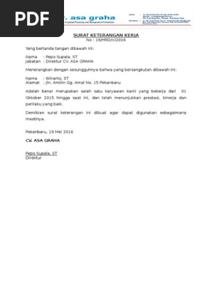 Surat Keterangan Kerja Buat Npwp