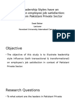 Can Leadership Styles Have An Influence On Employee Job Satisfaction: A Case From Pakistani Private Sector