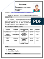 Resume: Anamika Singh Tomar C-2/8 Police Colony Chhatrapati Nagar Distt. Rewa (M.P.) 486001 Mob. No: 9522027538 E-Mail