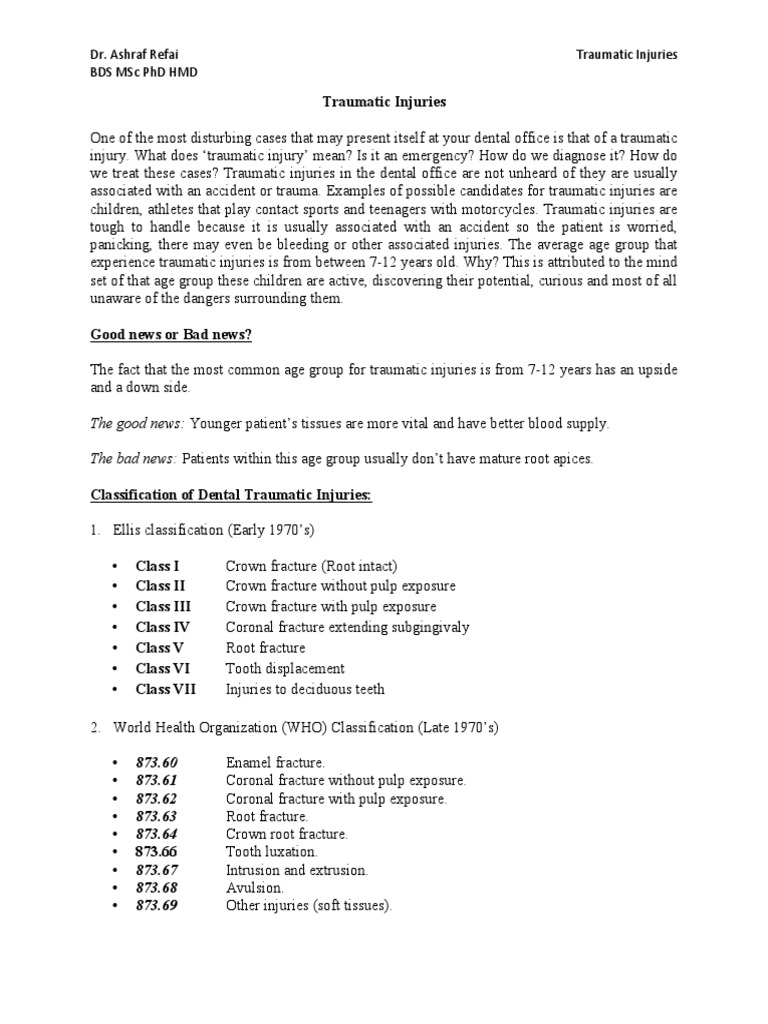 Traumatic Injuries Notes 22nk8pf | PDF | Human Tooth | Dentistry Branches