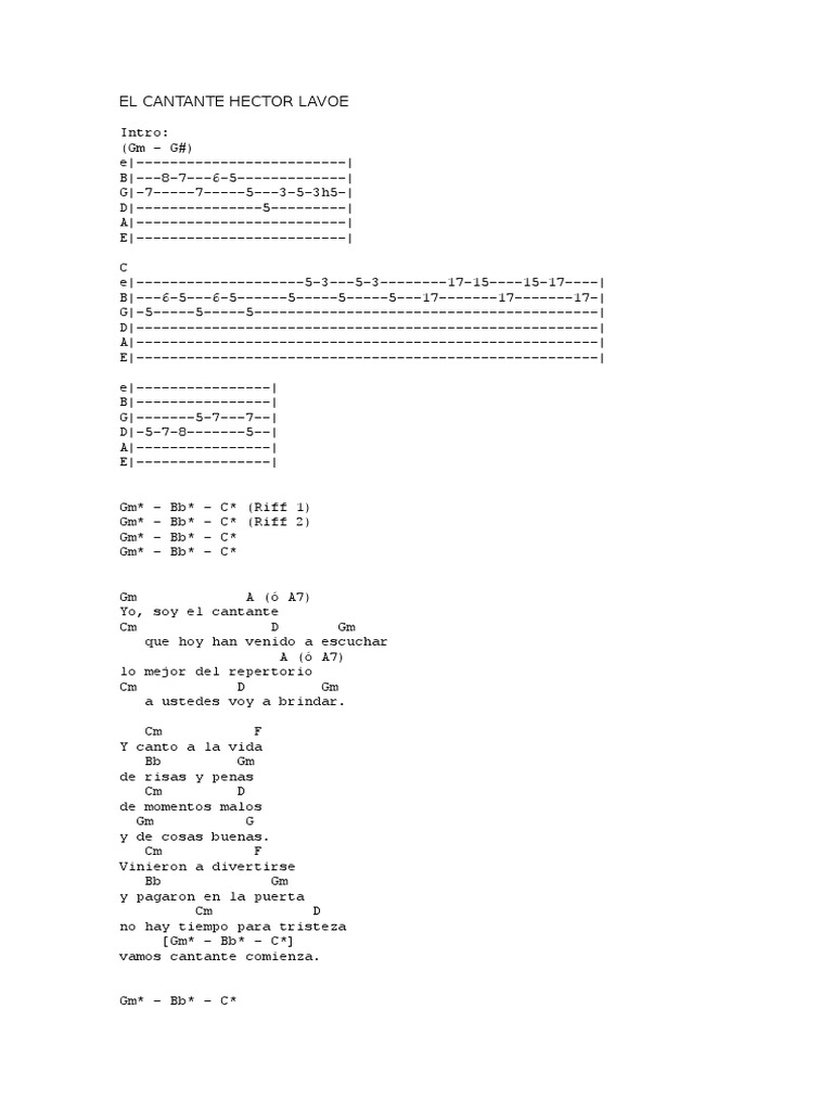 Letras y acordes de Héctor Lavoe | PDF | Elementos de la música ...