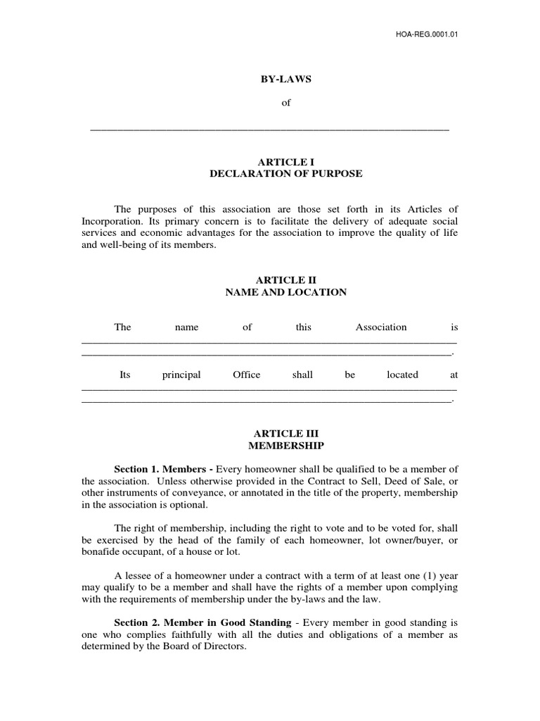 Homeowners Association By-Laws Template | PDF | Proxy Voting | Board Of ...