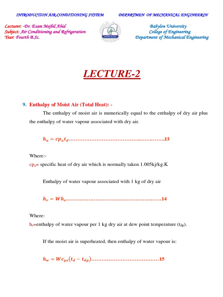 Enthalpy of Moist Air (Total Heat) Dry Bulb Temperature PDF