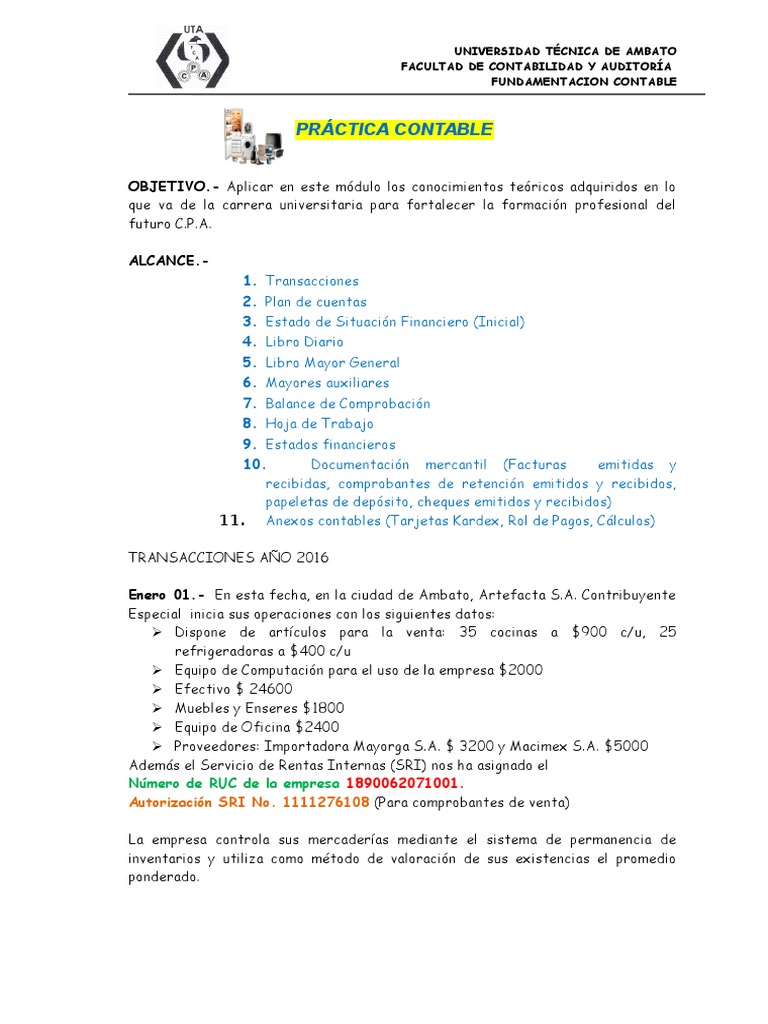Práctica Contable: Transacciones y Estados Financieros | PDF ...